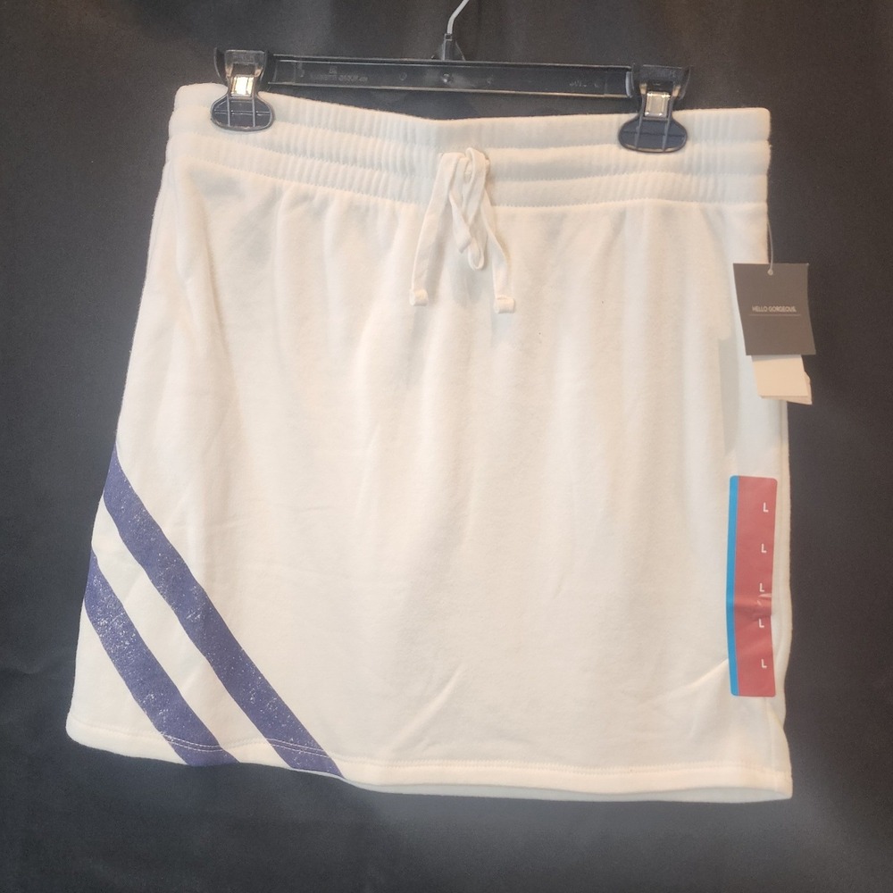 Grayson Threads Womens White Sweatshirt‎ Mini Skirt Purple Stripes Large NWT